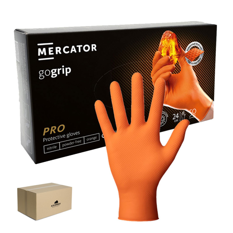 Rękawiczki nitrylowe S pomarańczowe Mercator Gogrip 50szt karton 10op