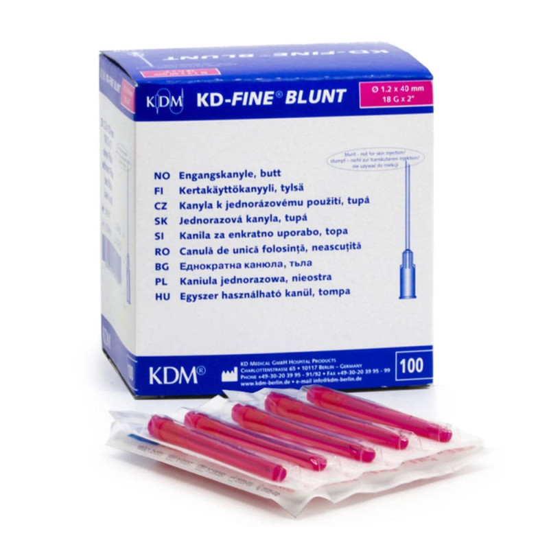 Igły do pobierania lek&oacute;w z filtrem 50mm x 1,2mm 18G KDM KD-Fine Blunt z filtrem 100szt