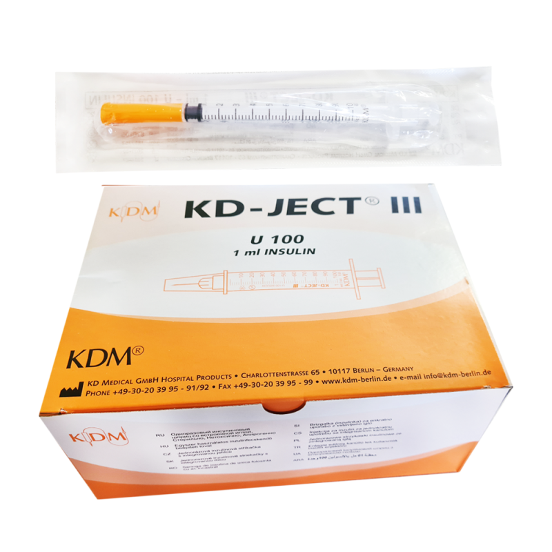 Strzykawka insulinowa z igłą wtopioną 1ml U-100 G30 (0,30X12,7) KD-JECT III 100szt