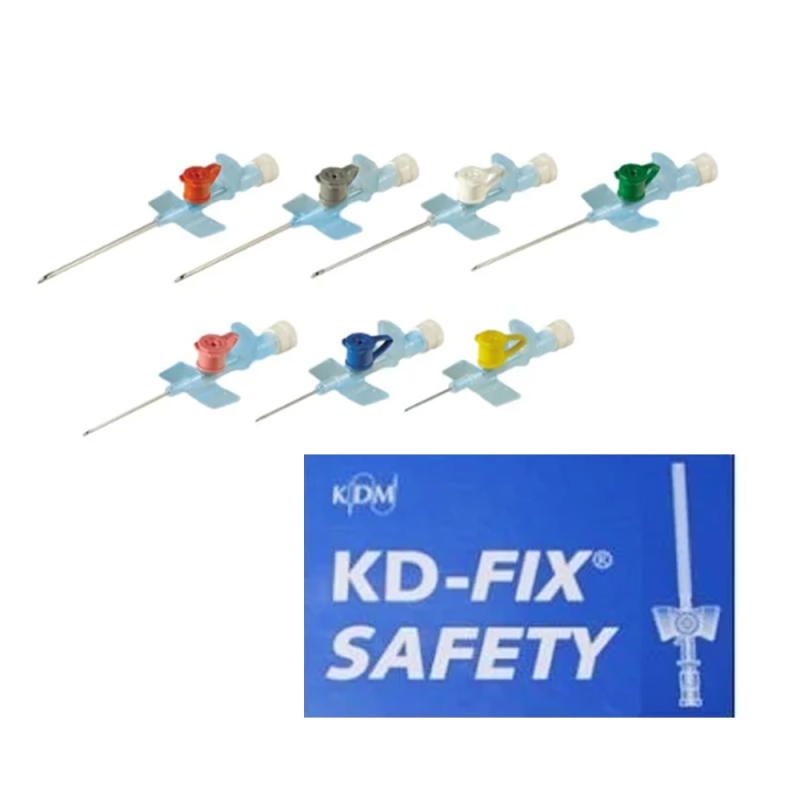 Wenflon bezpieczny ż&oacute;łty 24G 0,7mm x 19mm kaniula dożylna z samozamykającym się korkiem KD-Fix Safety 50szt