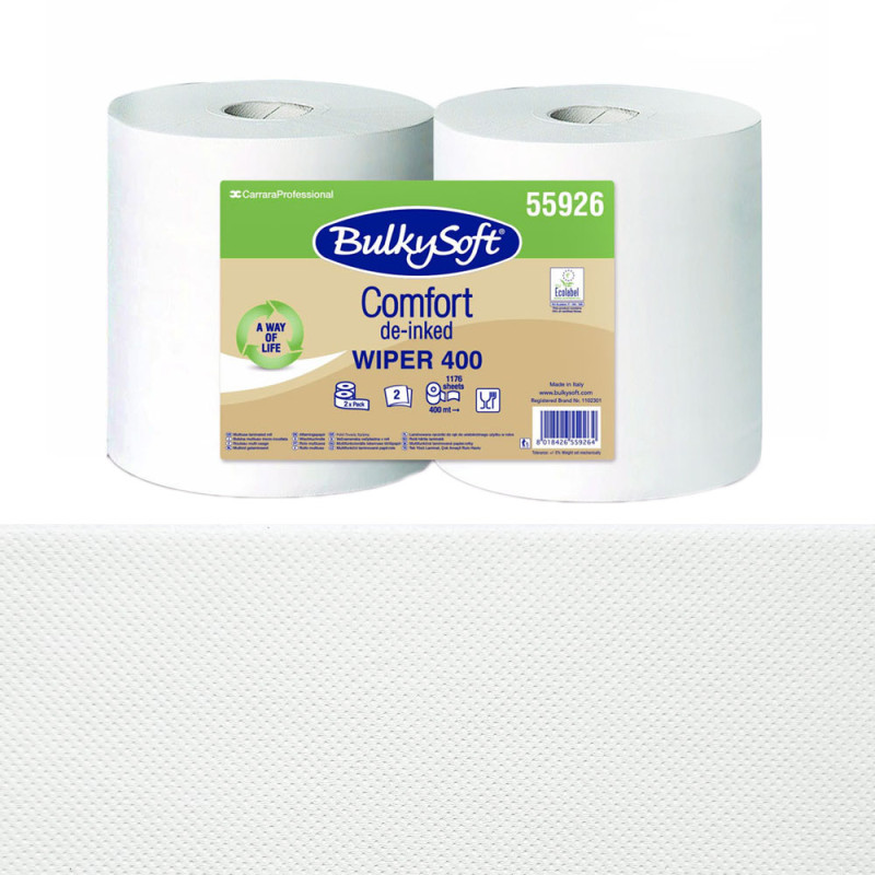 Czyściwo papierowe ekonomiczne długie 400m 2 warstwy Bulkysoft Comfort de-inked 2 rolki