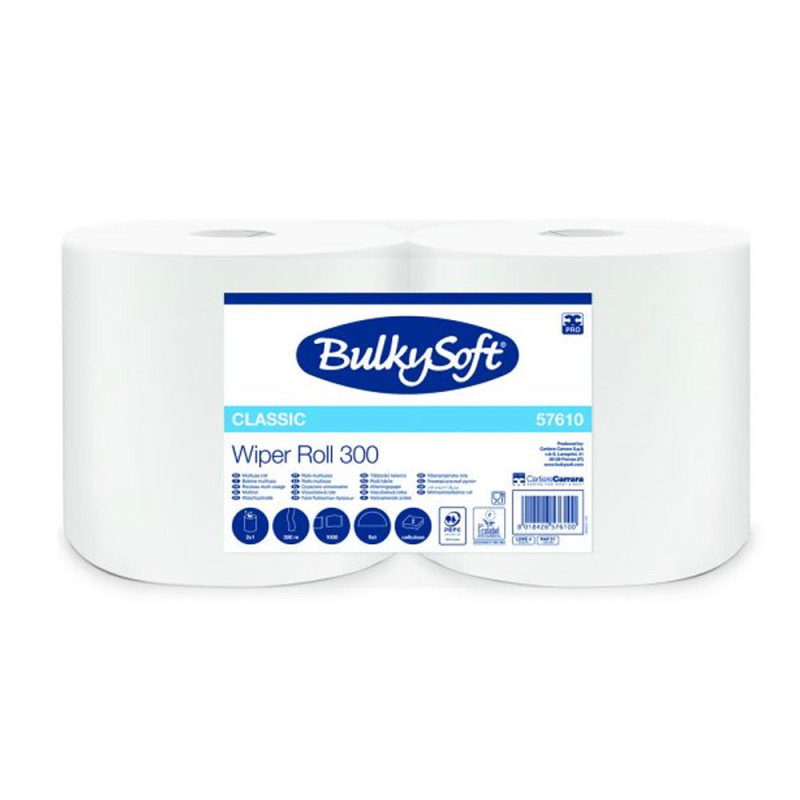 Czyściwo papierowe długie 300m gładkie bez kleju 2 warstwy Bulkysoft Premium do przeszkleń 6 rolek