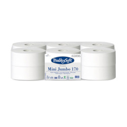 Papier toaletowy mini jumbo długi 170m biały gładki 2 warstwy Bulkysoft Premium 12 rolek