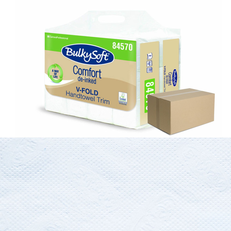 Ekologiczny ręcznik papierowy w listkach kr&oacute;tki 21x21cm składany typu ZZ V-FOLD 3000szt biały 2 warstwy 4op