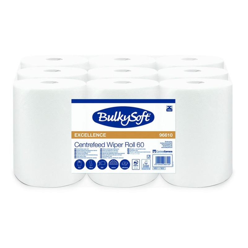 Ręcznik papierowy mini 60m biały 2 warstwy w roli do systemu one-to-one Bulkysoft Premium 9 rolek