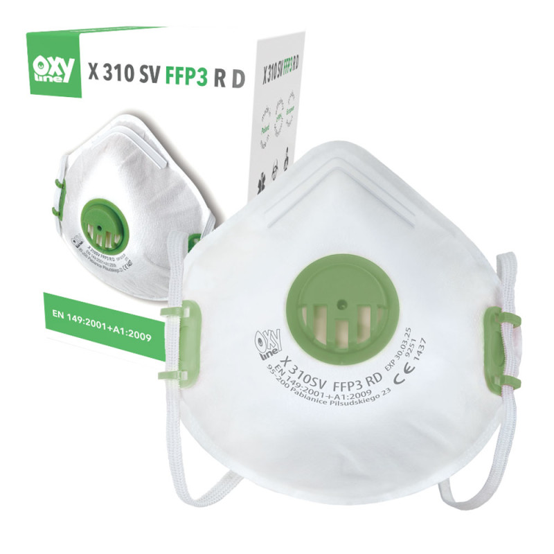Maska z filtrem ffp3 z zaworkiem Oxyline X 310 SV FFP3 R D kolor biały 10 szt