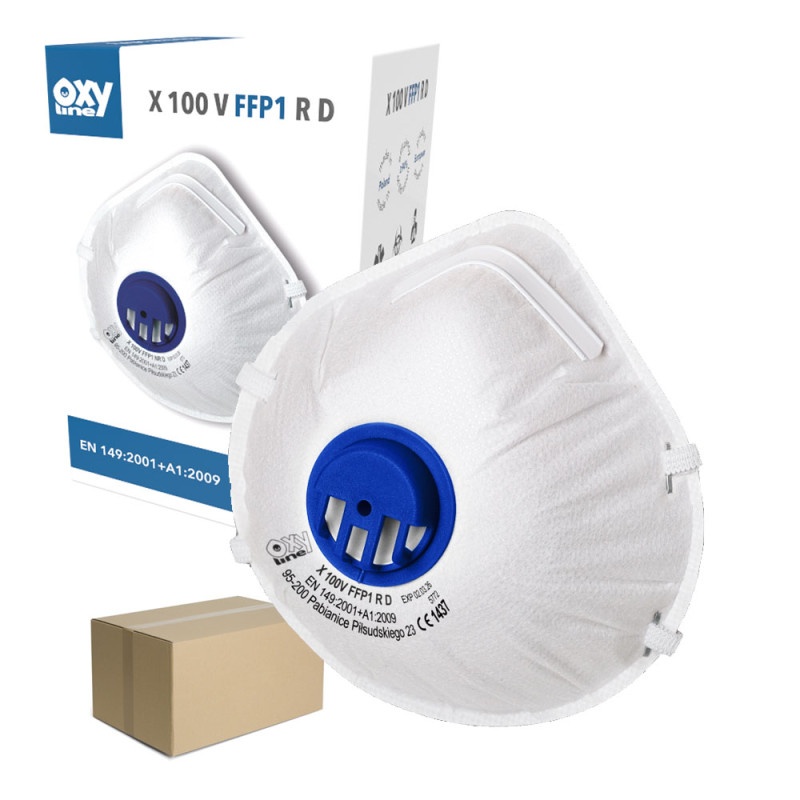 Maska z filtrem ffp1 z zaworkiem Oxyline X 100 V FFP1 R D kolor biały 360 szt