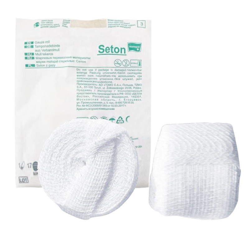 Seton jałowy z gazy 1cm x 2m 17 nitek 4 warstwy 2szt blister + TAG