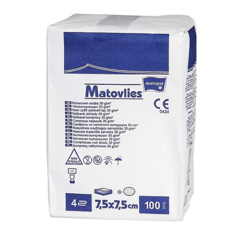 Kompres niejałowy 7,5x7,5 z wł&oacute;kniny 30g Matovlies 100szt torebka papierowa