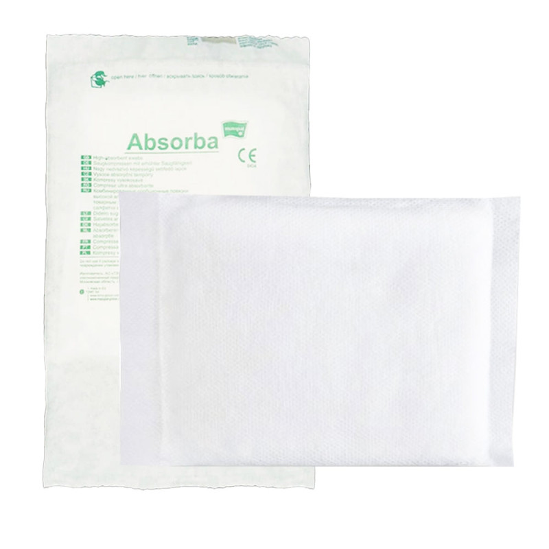 Kompres wysokochłonny Absorba jałowy 10x20 wł&oacute;knina + pulpa celulozowa 20szt blister + TAG