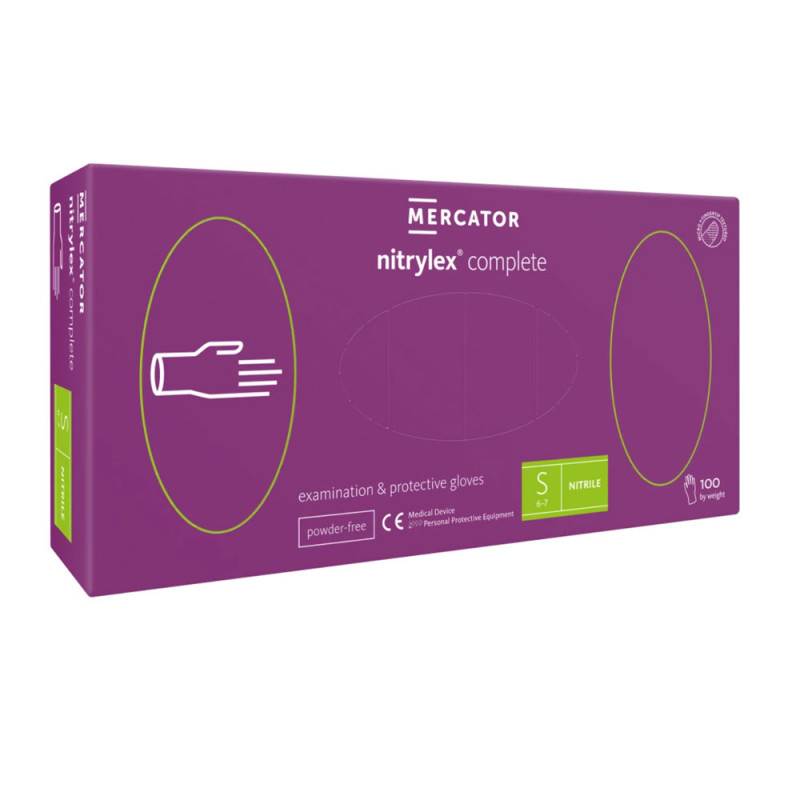 Rękawiczki nitrylowe S fioletowe Mercator Nitrylex Complete 100sztuk karton 10op