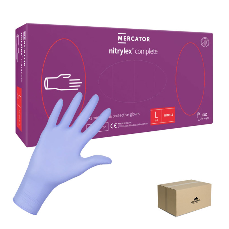 Rękawiczki nitrylowe L fioletowe Mercator Nitrylex Complete 100sztuk karton 10op