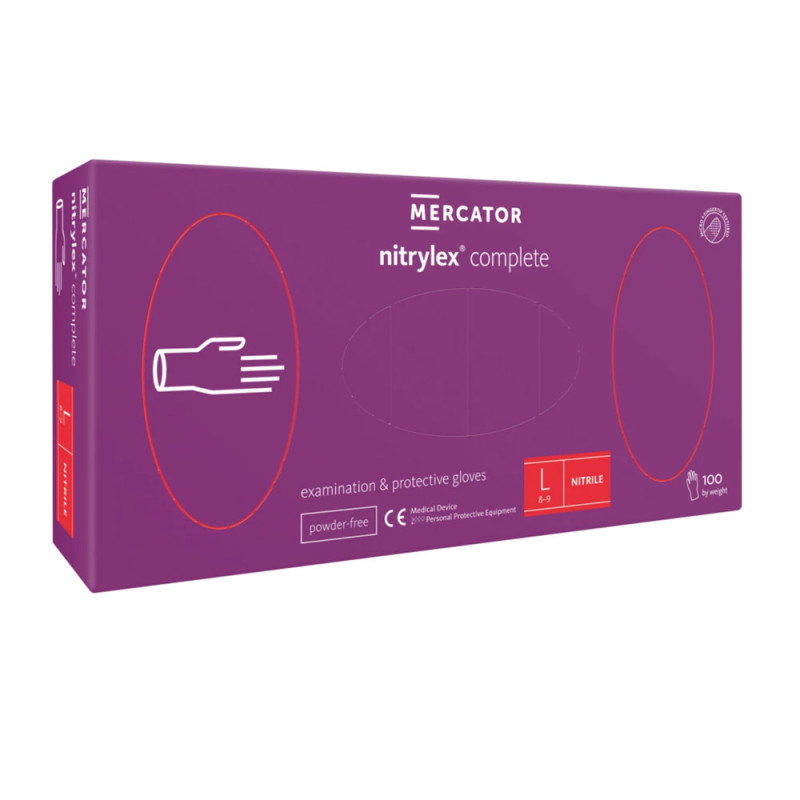 Rękawiczki nitrylowe L fioletowe Mercator Nitrylex Complete 100sztuk karton 10op