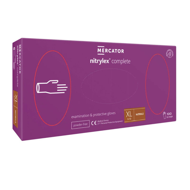Rękawiczki nitrylowe XL fioletowe Mercator Nitrylex Complete 100sztuk