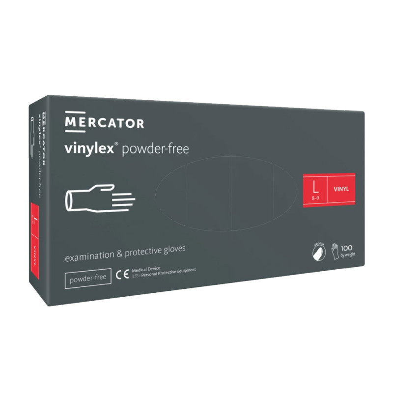 Rękawiczki winylowe L bezpudrowe Mercator Vinylex transparentne 100szt