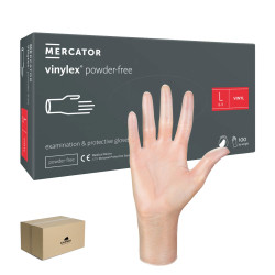 Rękawiczki winylowe L bezpudrowe Mercator Vinylex transparentne 100szt karton 10op
