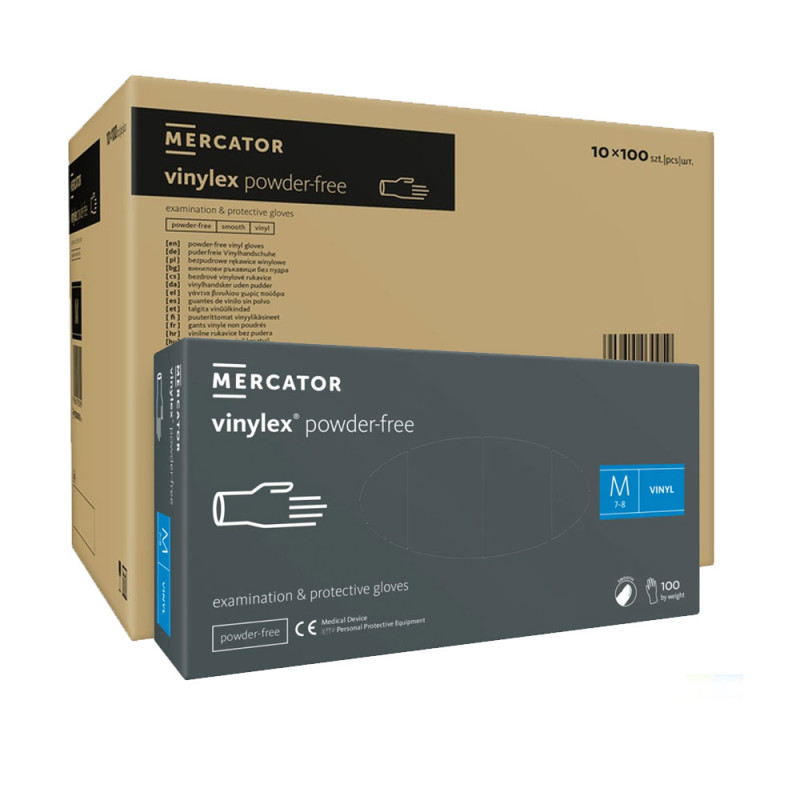 Rękawiczki winylowe M bezpudrowe Mercator Vinylex transparentne 100szt karton 10op