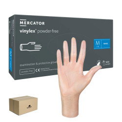 Rękawiczki winylowe M bezpudrowe Mercator Vinylex transparentne 100szt karton 10op