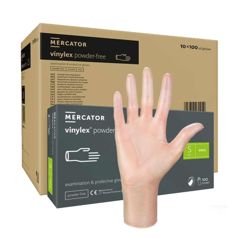 Rękawiczki winylowe S bezpudrowe Mercator Vinylex transparentne 100szt karton 10op