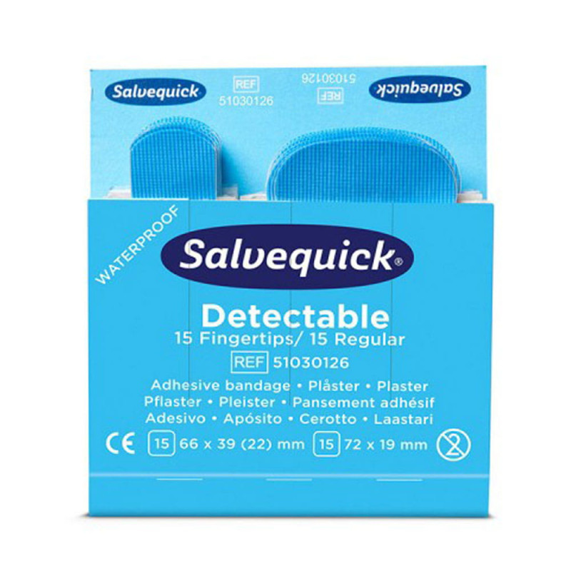 Niebieskie plastry wykrywalne na opuszki palc&oacute;w Cederroth Salvequick 30 szt.