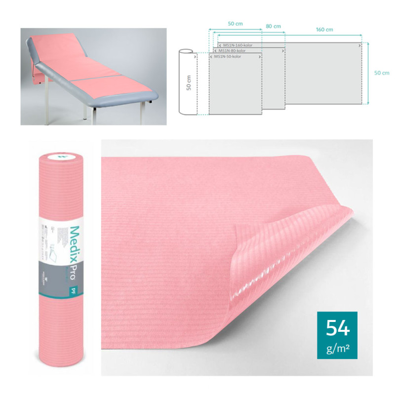 Podkład higieniczny na rolce 50cm x 50cm r&oacute;żowy podfoliowany 54g MedixPro 80szt