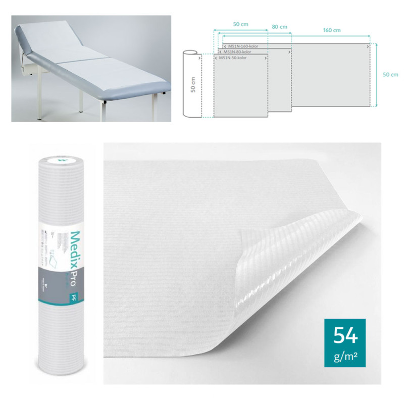 Podkład higieniczny na rolce 60cm x 50cm biały podfoliowany 54g MedixPro 80szt