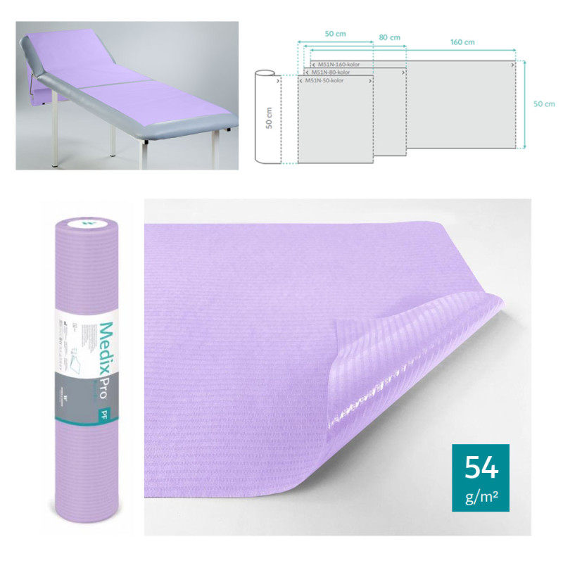 Podkład higieniczny na rolce 50cm x 80cm fioletowy podfoliowany 54g MedixPro 300szt