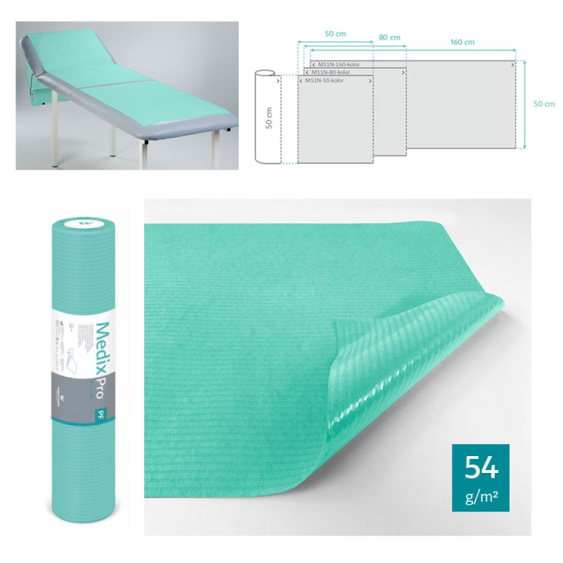 Podkład higieniczny na rolce 50cm x 80cm zielony podfoliowany 54g MedixPro 300szt
