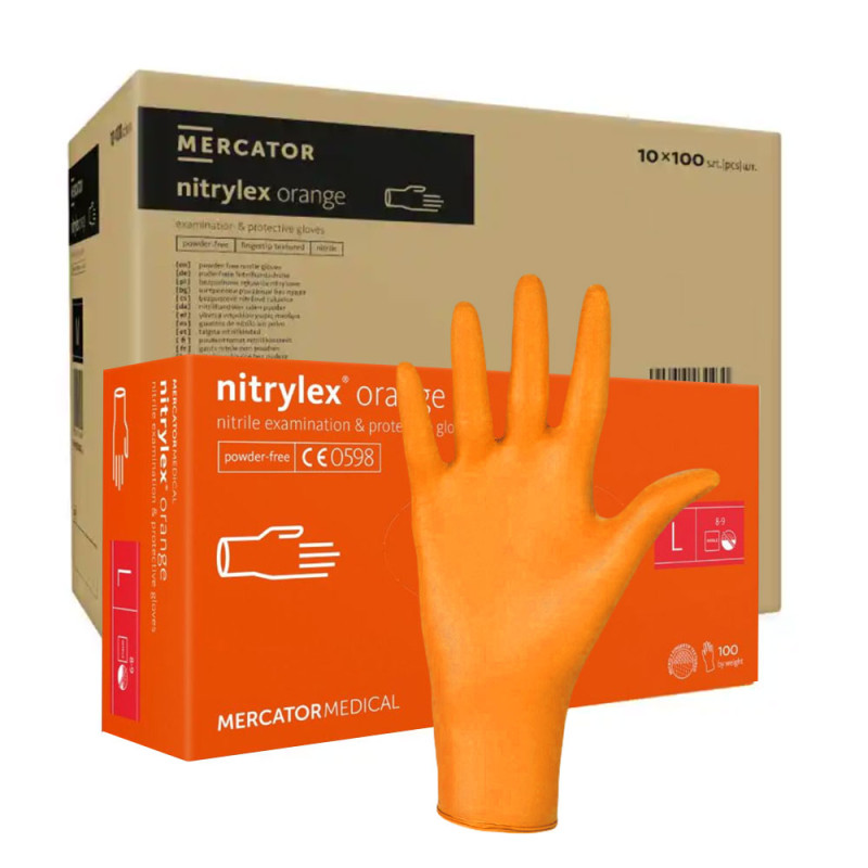 Rękawiczki nitrylowe L pomarańczowe Mercator Nitrylex Orange 100sztuk karton 10op