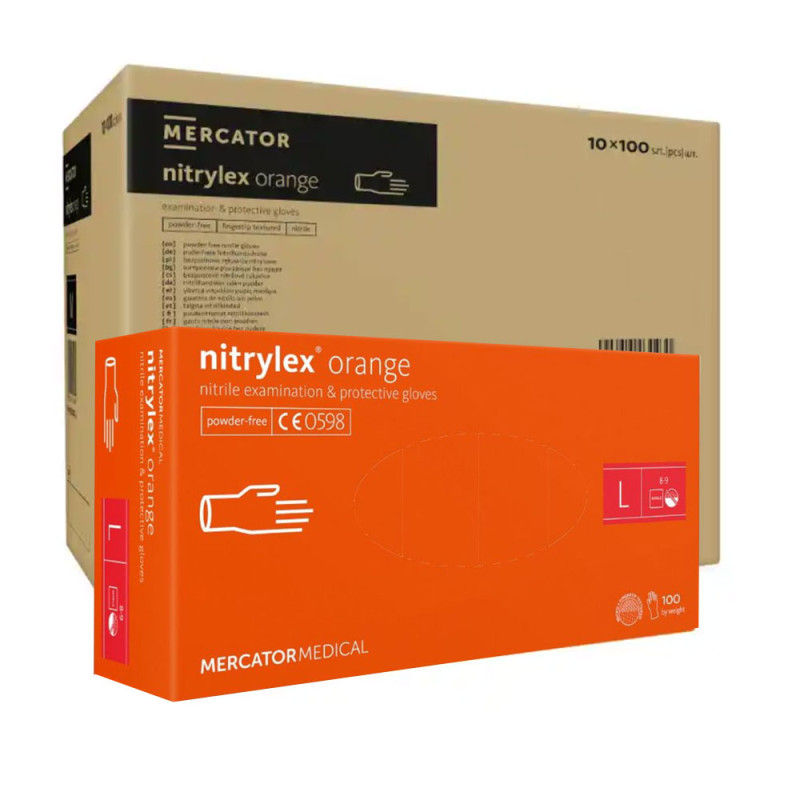 Rękawiczki nitrylowe L pomarańczowe Mercator Nitrylex Orange 100sztuk karton 10op