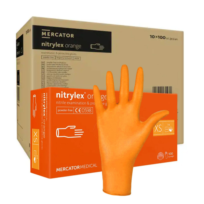 Rękawiczki nitrylowe XS pomarańczowe Mercator Nitrylex Orange 100sztuk karton 10op