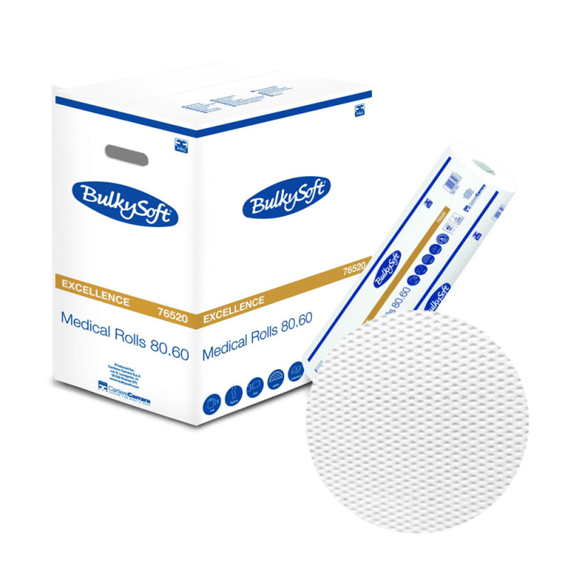 Podkład medyczny na rolce 60cm x 80m biały 17g BulkySoft Premium 6 rolek (1260odcink&oacute;w 60cm x 34cm)