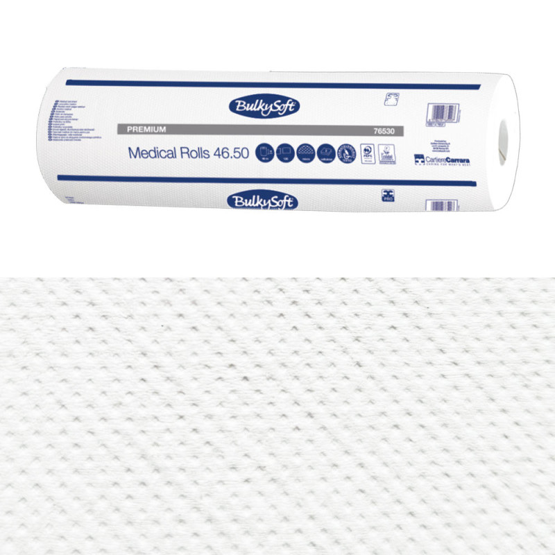 Podkład medyczny na rolce 50cm x 46m biały 17g BulkySoft Premium 1 rolka (135odcink&oacute;w 50cm x 34cm)