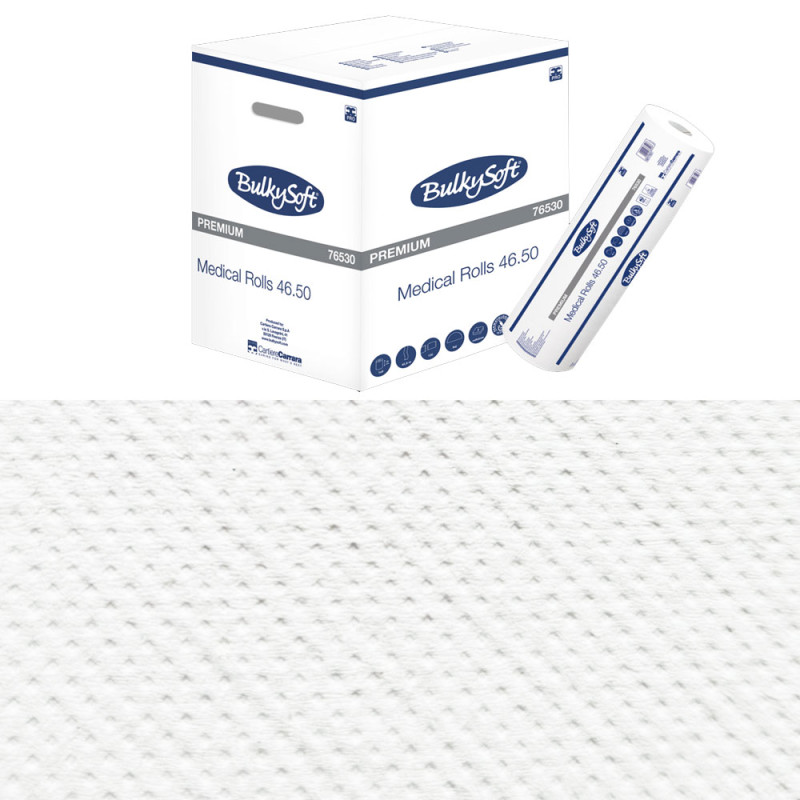 Podkład medyczny na rolce 50cm x 46m biały 17g BulkySoft Premium 9 rolek (1215odcink&oacute;w 50cm x 34cm)