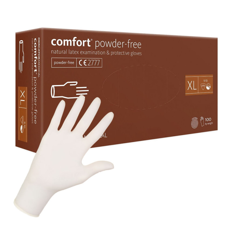 Rękawiczki lateksowe XL Mercator Latex Comfort powder-free bezpudrowe 100szt