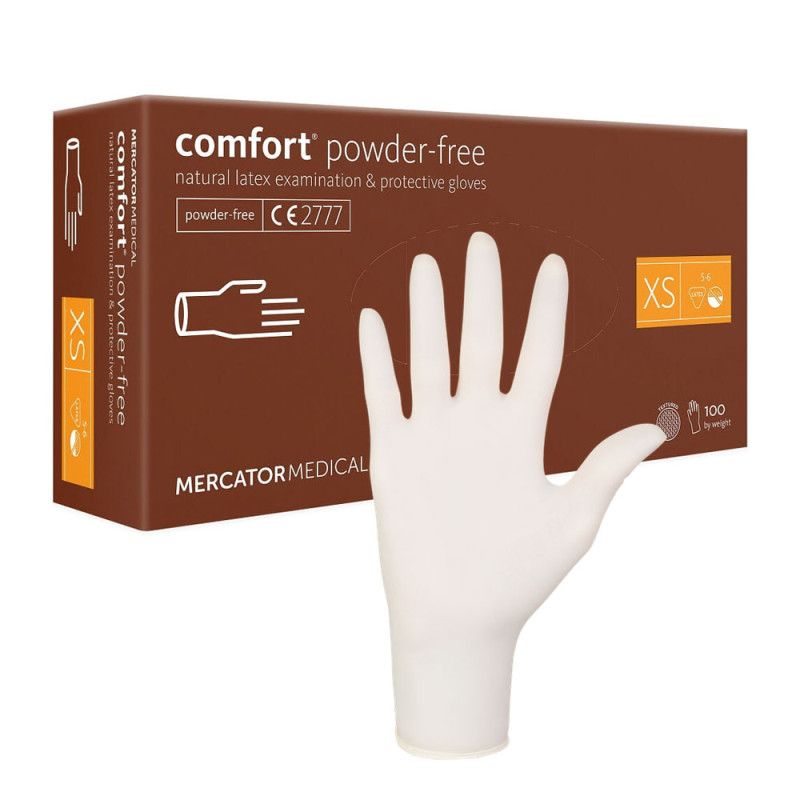 Rękawiczki lateksowe XS Mercator Latex Comfort powder-free bezpudrowe 100szt