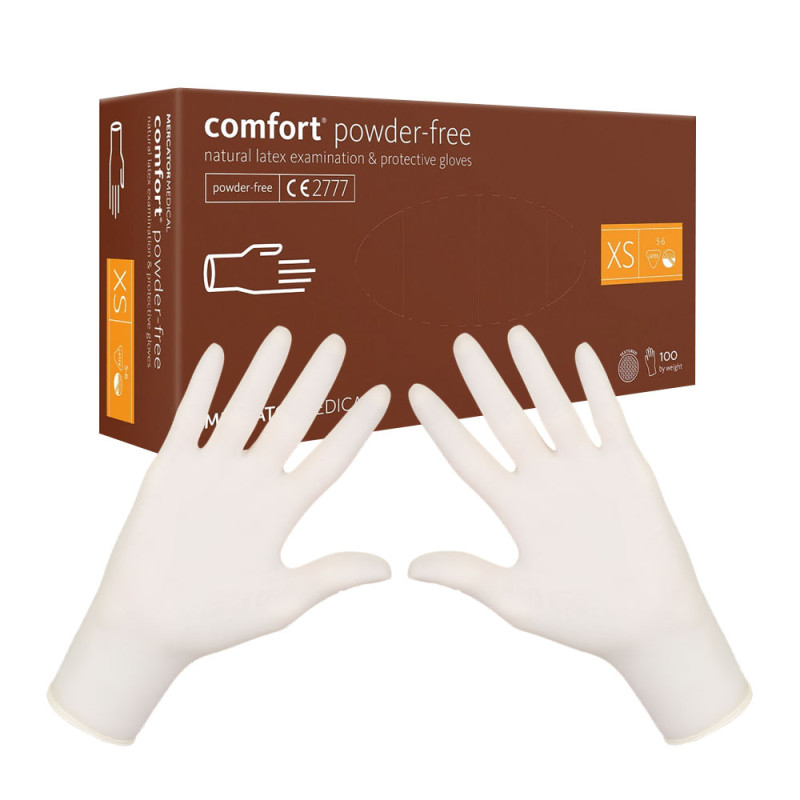 Rękawiczki lateksowe XS Mercator Latex Comfort powder-free bezpudrowe 100szt