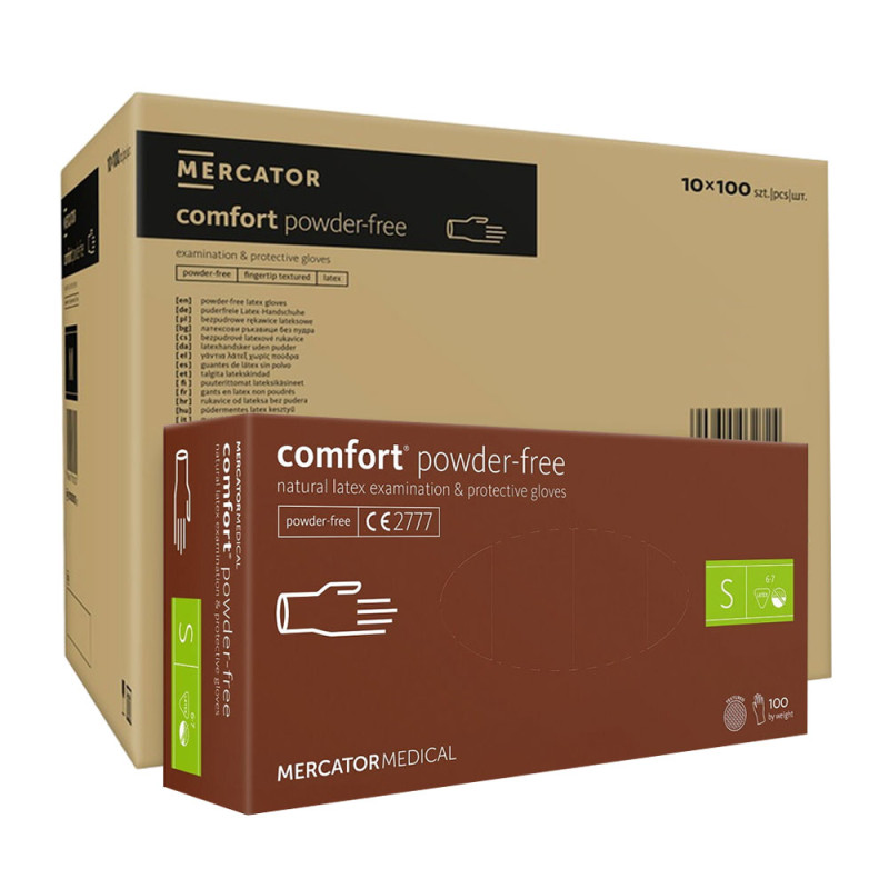 Rękawiczki lateksowe S Mercator Latex Comfort powder-free bezpudrowe 100szt karton 10op