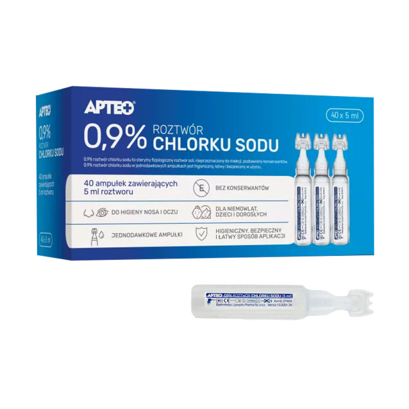 S&oacute;l fizjologiczna do oka nosa inhalacji NaCl 0,9% roztw&oacute;r do irygacji 5ml x 40szt