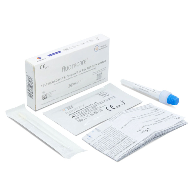 Fluorecare test combo 4w1 wymazowy test na RSV grypa A grypa B sars-cov do samokontroli 100szt