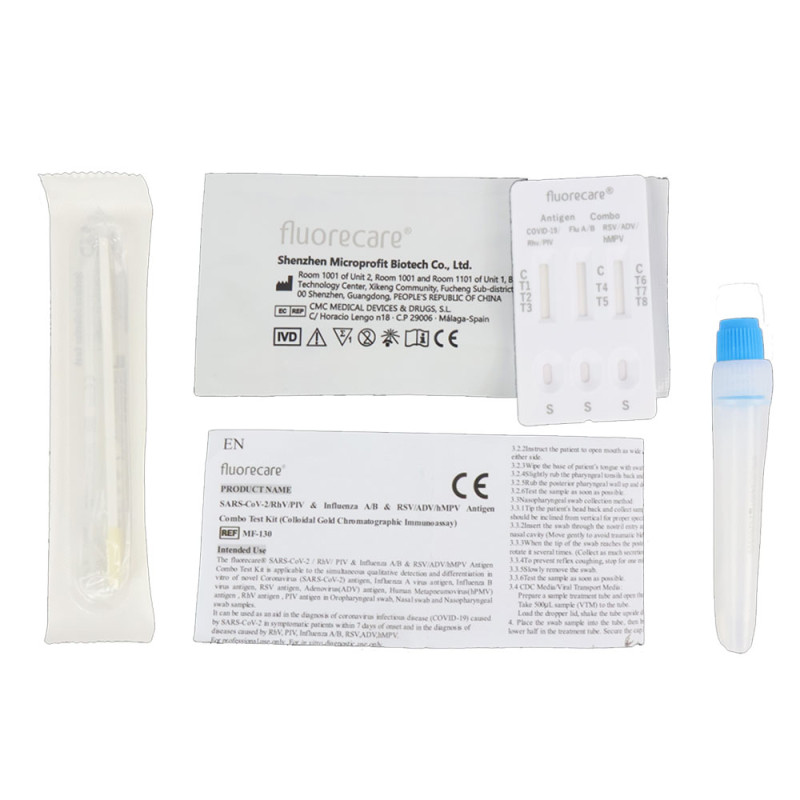 Combo test 8w1 na grypa A / grypa B / SARS-COV / RSV / RhV / PIV / ADV / hMPV 1szt