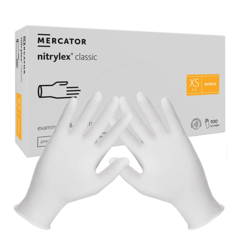Rękawiczki nitrylowe XS białe Mercator Nitrylex Classic white 100sztuk