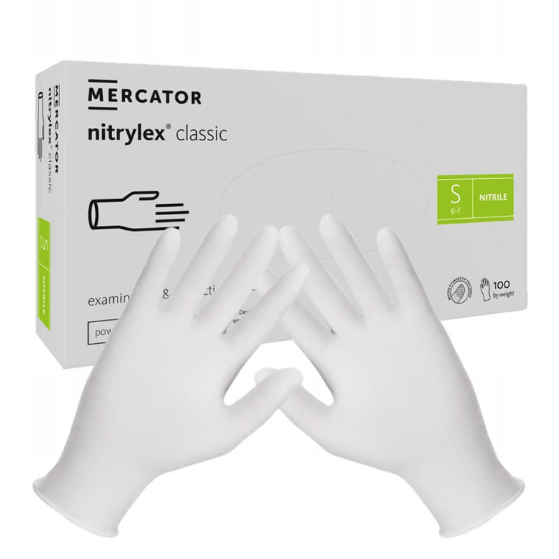Rękawiczki nitrylowe S białe Mercator Nitrylex Classic white 100sztuk