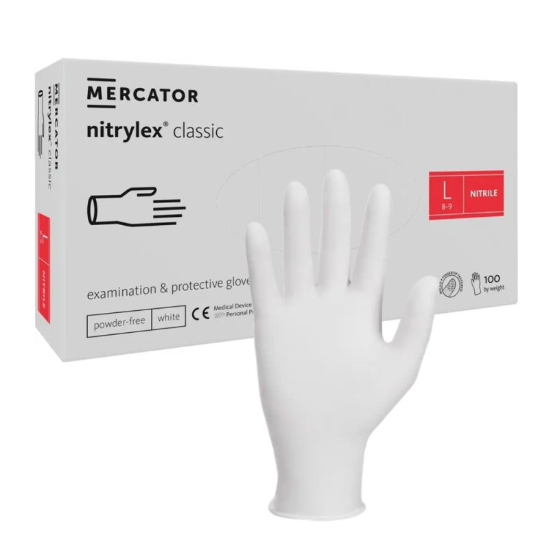 Rękawiczki nitrylowe L białe Mercator Nitrylex Classic white 100sztuk