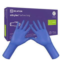 Rękawiczki nitrylowe S niebieskie Mercator nitrylex beFree long 100szt karton 10op