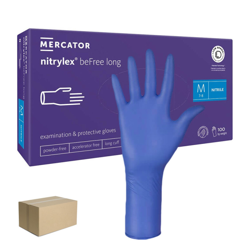 Rękawiczki nitrylowe M niebieskie Mercator nitrylex beFree long 100szt karton 10op