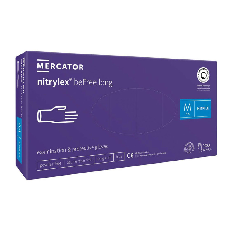 Rękawiczki nitrylowe M niebieskie Mercator nitrylex beFree long 100szt karton 10op