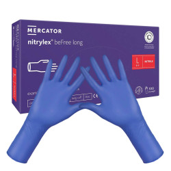 Rękawiczki nitrylowe L niebieskie Mercator nitrylex beFree long 100szt karton 10op