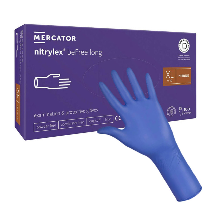 Rękawiczki nitrylowe XL niebieskie Mercator nitrylex beFree long 100szt karton 10op