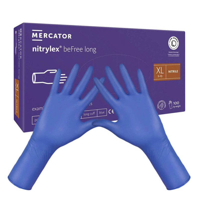Rękawiczki nitrylowe XL niebieskie Mercator nitrylex beFree long 100szt karton 10op